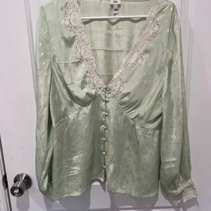 Sage green laced deep neck top